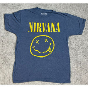 Nirvana Happy Smiley Face Graphic Tee T-Shirt Mens Size Large 90s Vintage Style